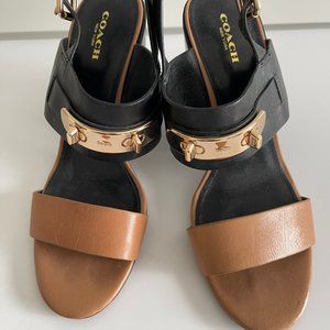 Coach Tan and Dark Brown 3.1/2" Thick Heel, Size 8 1/2